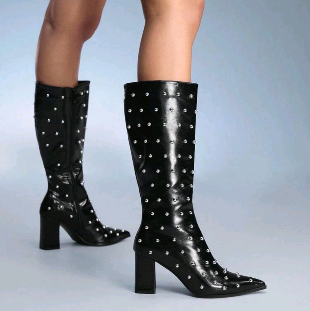 Women's High Shaft Pointed Toe Chunky Heel Side Zipper Boots, Autumn